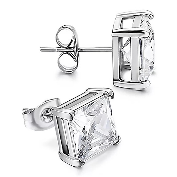 4-7mm Square Cut VVS Diamond 925 Silver Pin Studs - Picture 17 of 17
